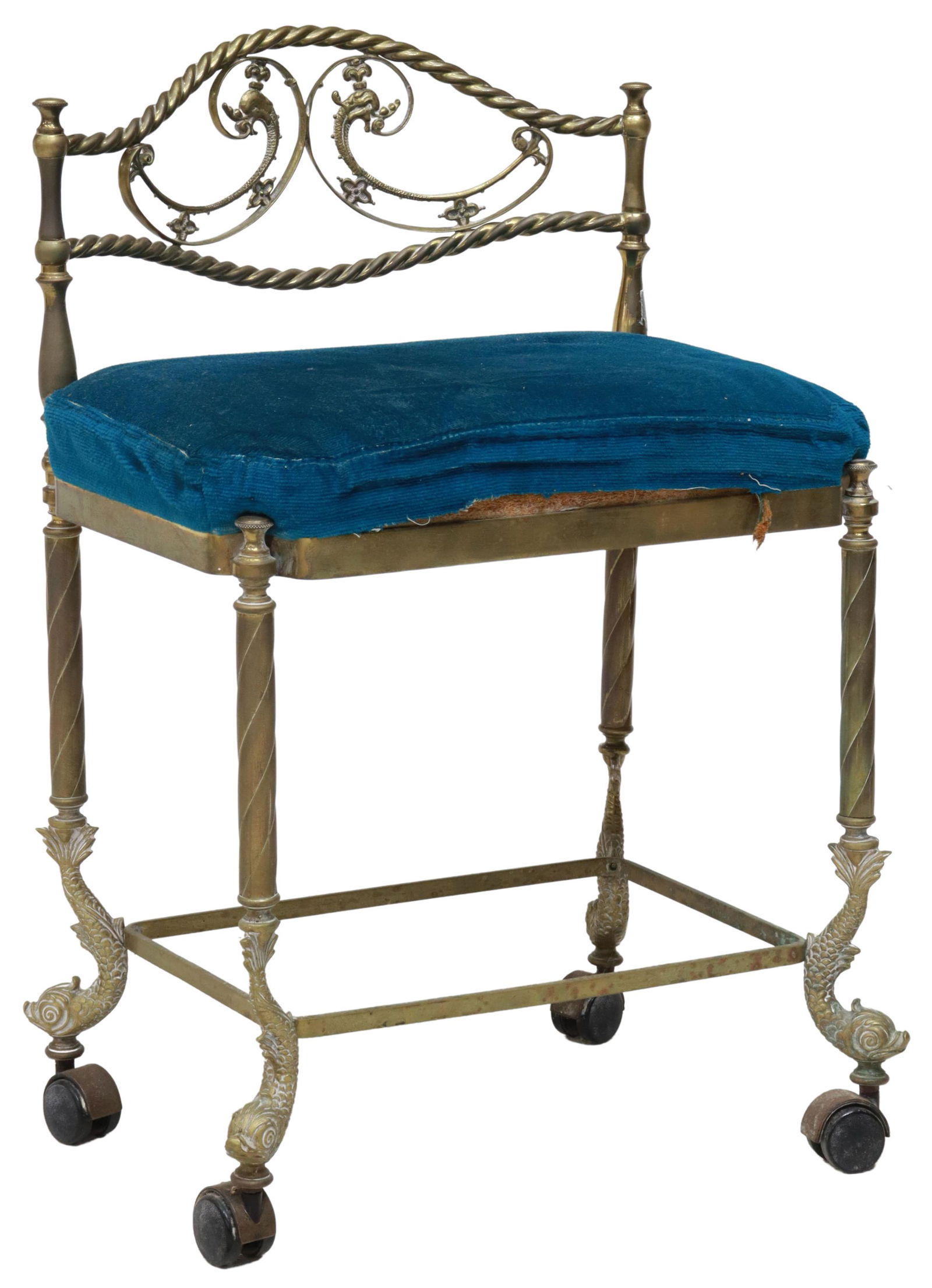 SPANISH BRASS VANITY CHAIR W/ FRENCH DOLPHINS (1 of 3)