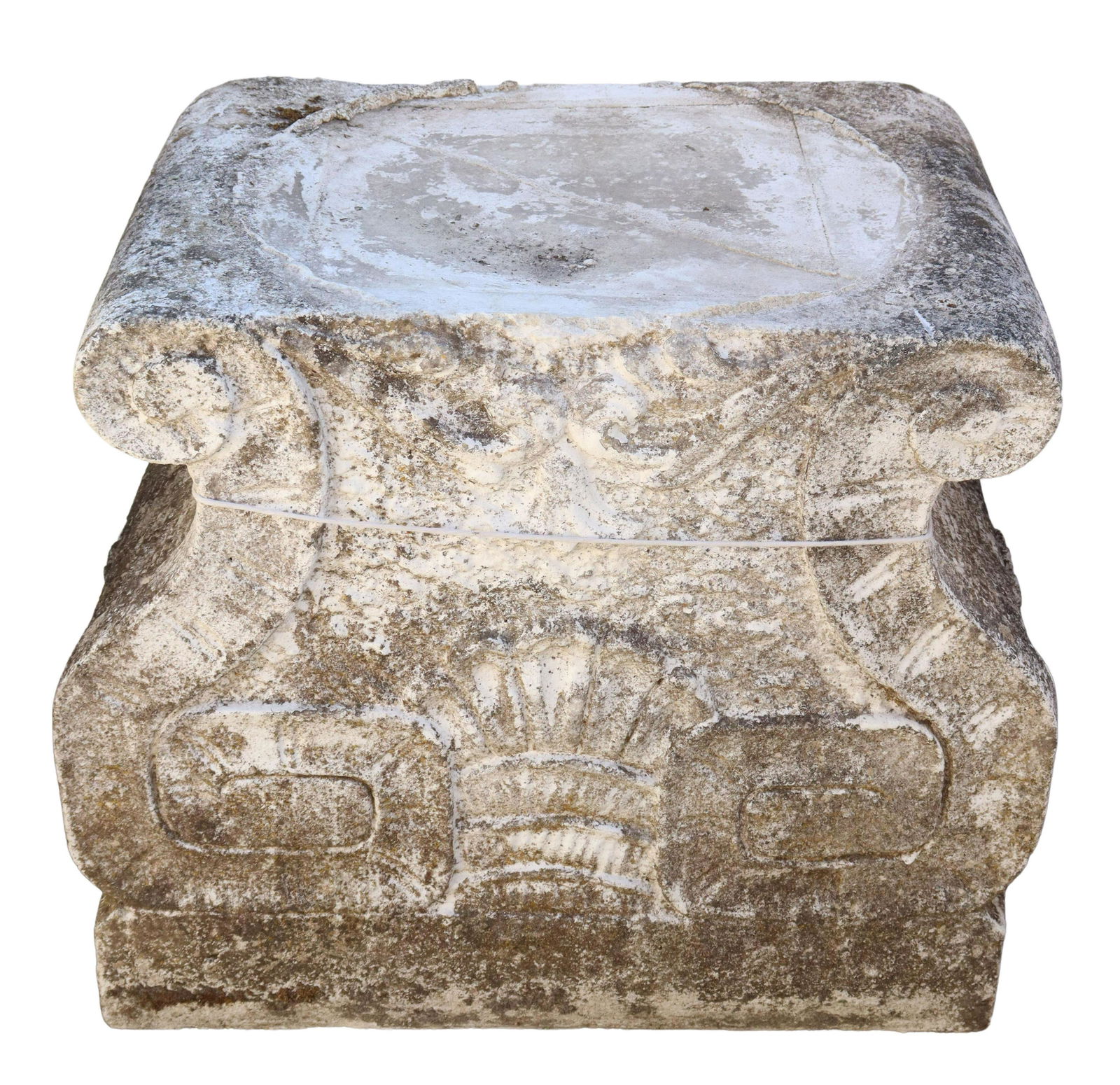 LARGE CAST STONE SCROLL & SHELL GARDEN PEDESTAL (1 of 3)