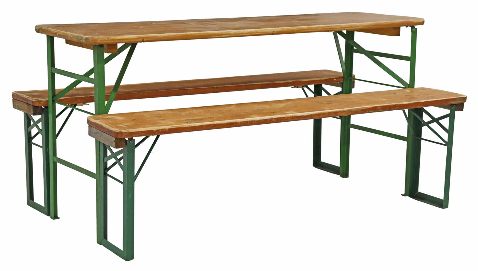 (3) ENGLISH PINE & IRON FOLDING TABLE & BENCHES (1 of 4)