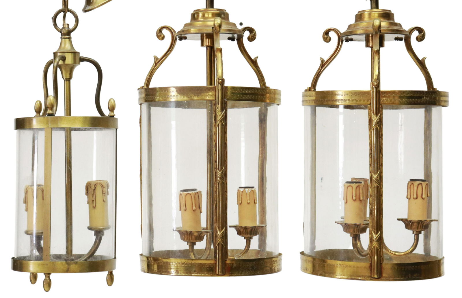 (3) FRENCH BRASS & GLASS HANGING HALL LANTERNS (1 of 2)