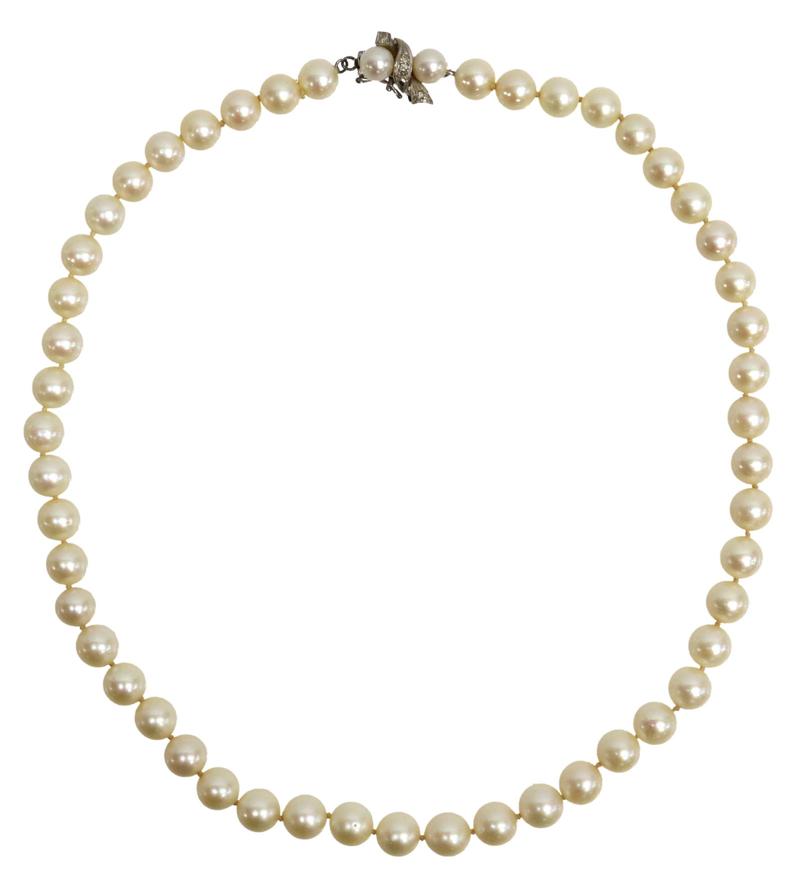 ESTATE PEARL NECKLACE DIAMOND-SET 14KT WG CLASP (1 of 6)
