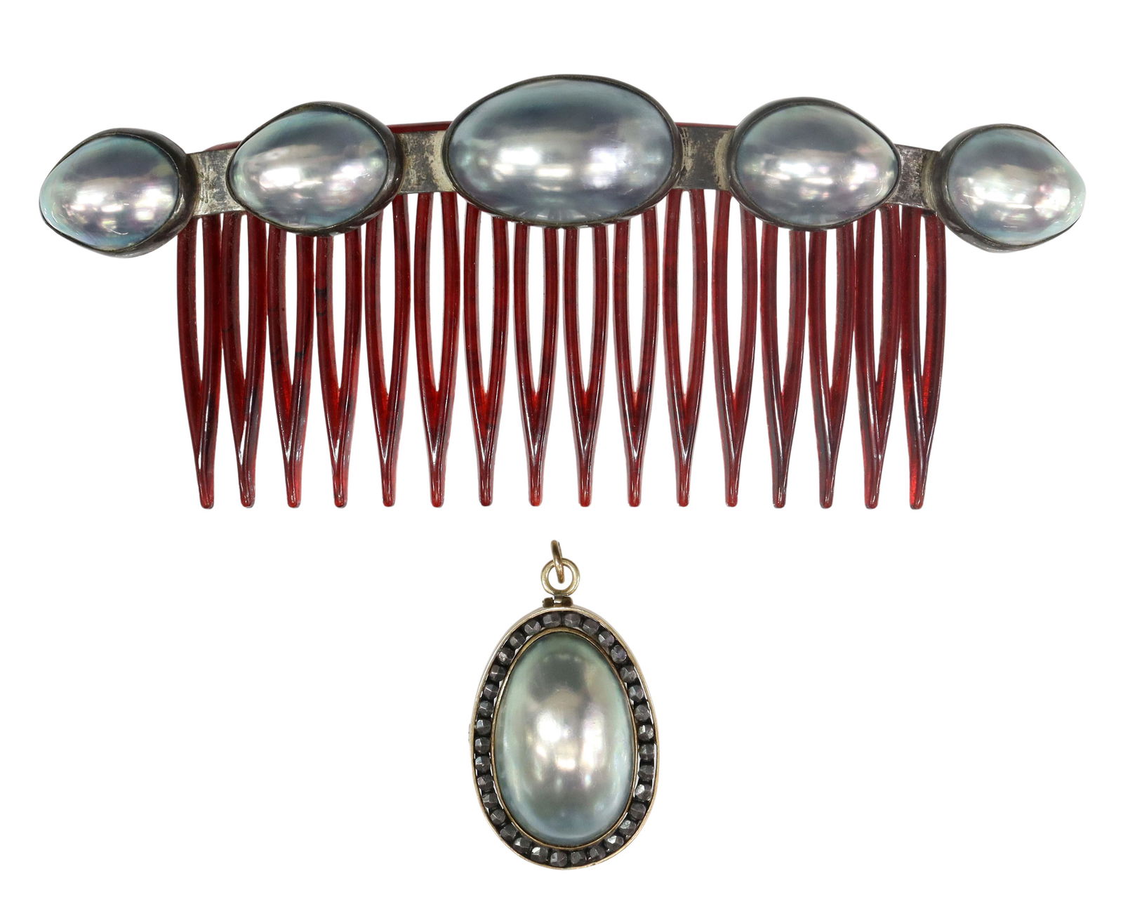 (2) NAUTILUS SHELL HAIR COMB & 14K PENDANT BROOCH (1 of 2)