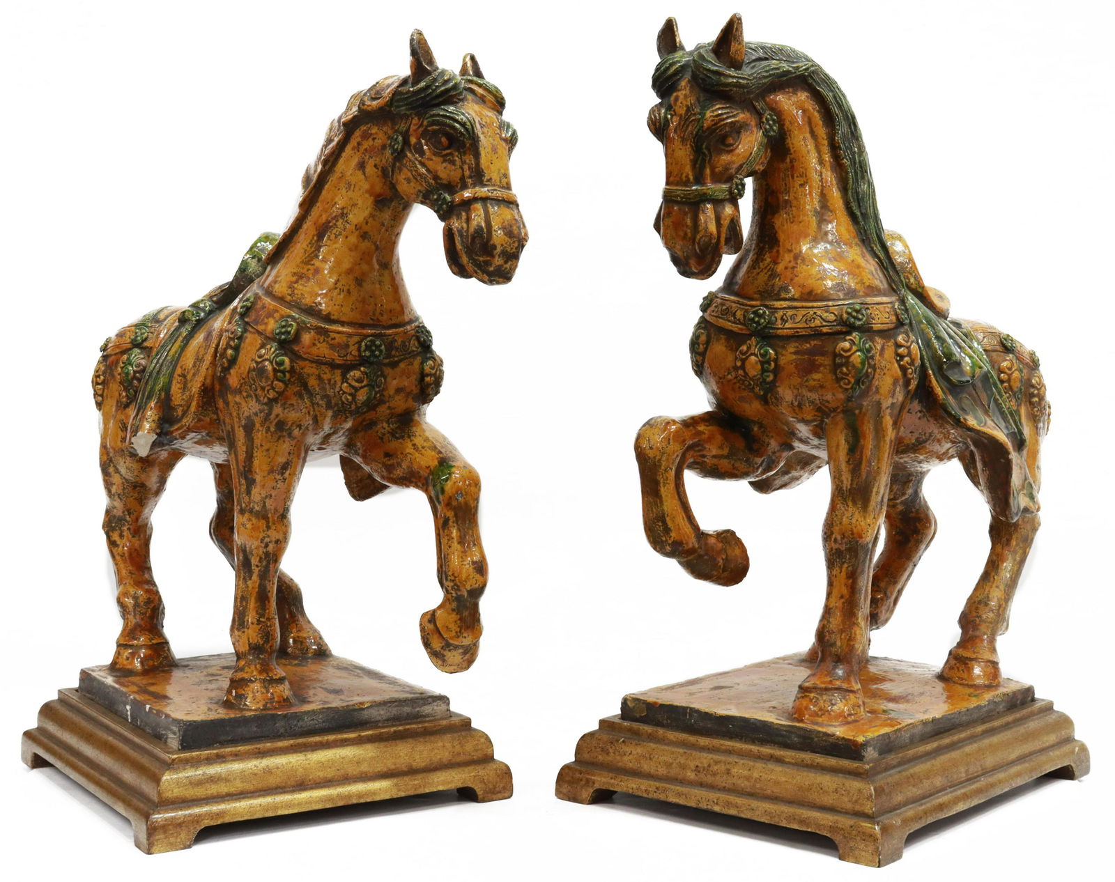 (2) TANG STYLE GLAZED CERAMIC STANDING HORSES (1 of 3)