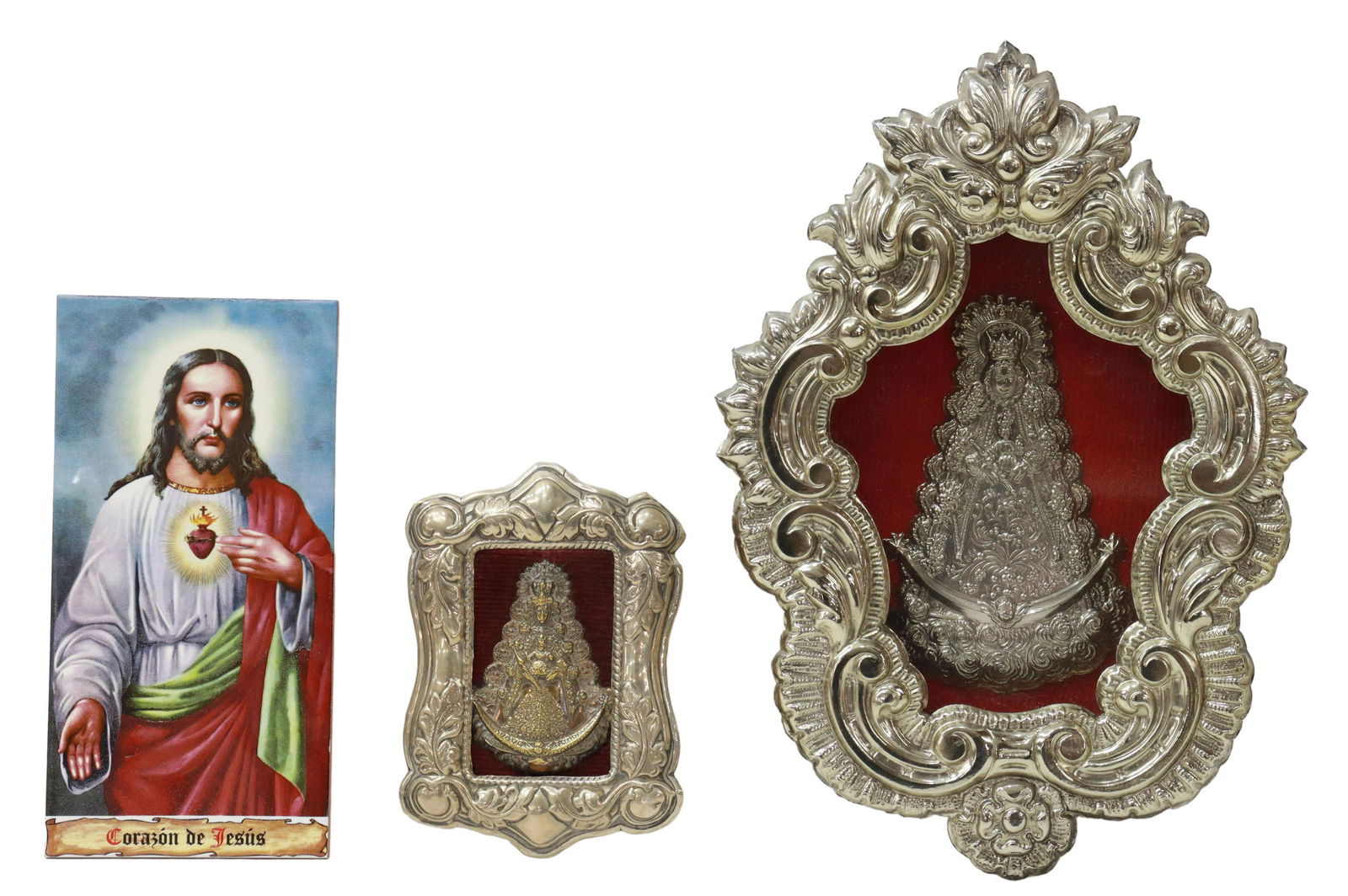 (3) SPANISH RELIGIOUS ART: MADONNA & SACRED HEART (1 of 2)