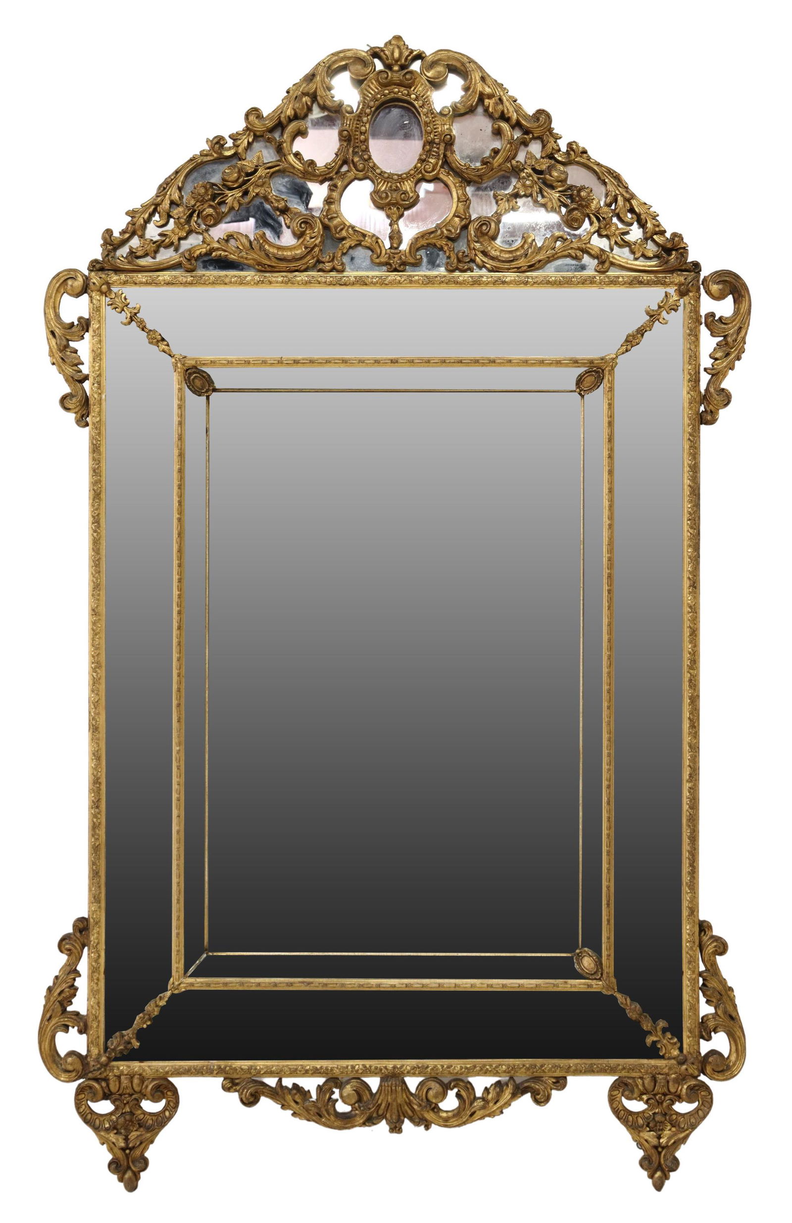 LOUIS XV STYLE GILTWOOD CUSHION MIRROR, 79" X 49" (1 of 3)