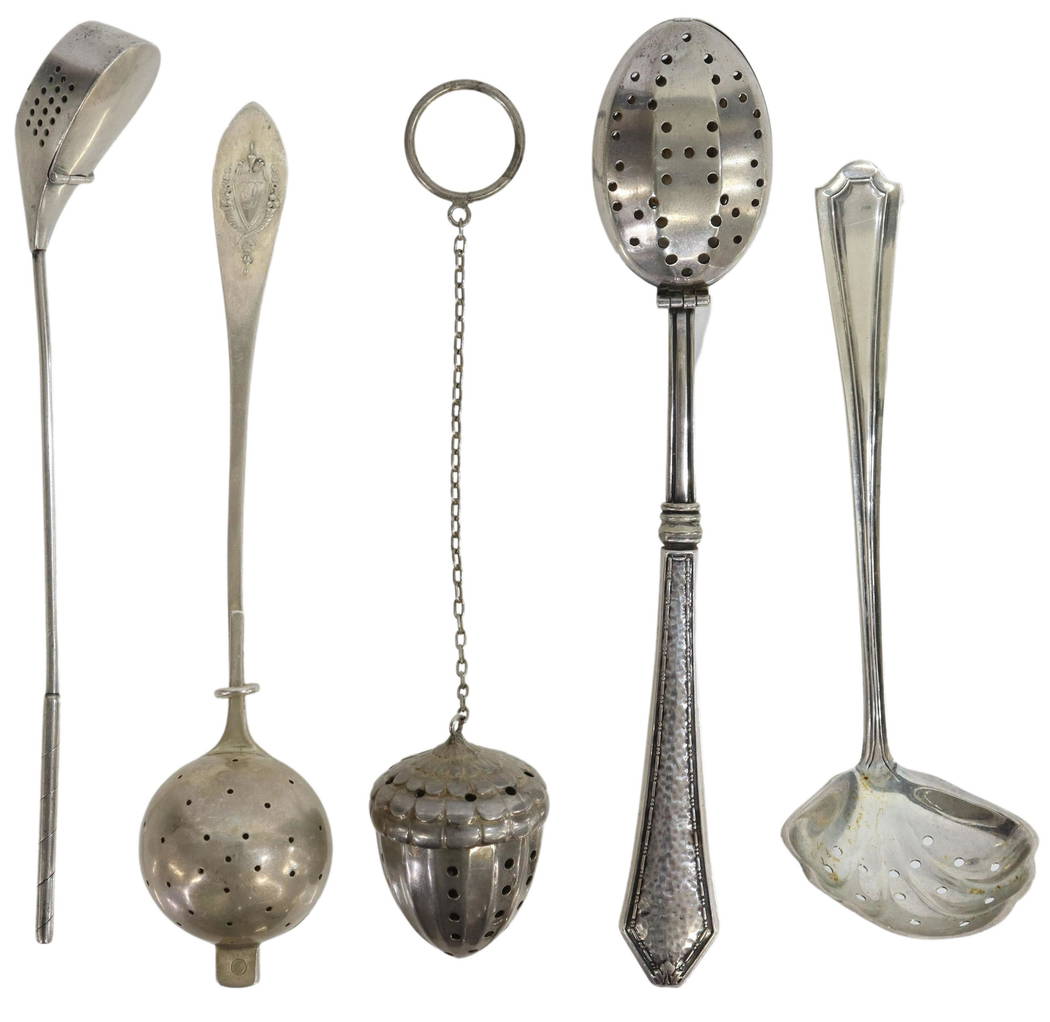 (5) American Sterling Tea Infuser Spoons & Ball