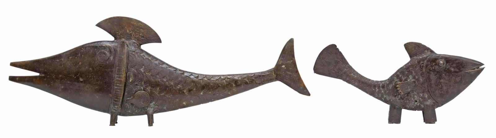 (2) WEST AFRICAN BENIN BRONZE FISH SCULPTURES (1 of 3)