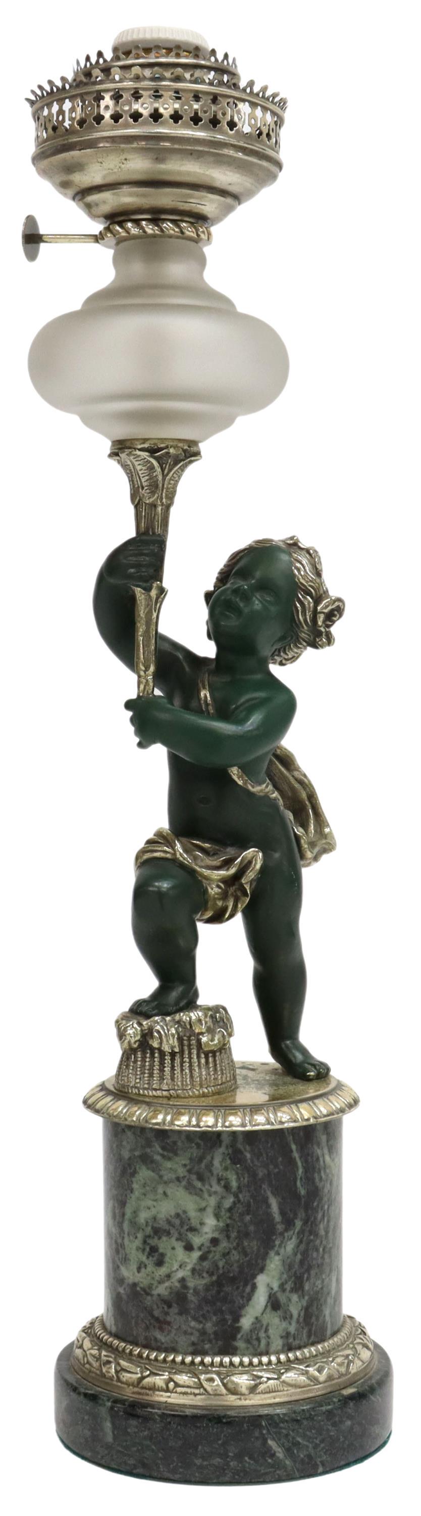 NEOCLASSICAL STYLE GREEN CHERUB TABLE LAMP (1 of 3)
