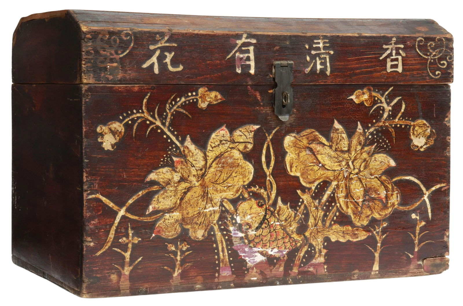 CHINESE LACQUER WOOD BOX WITH LOTUS & CARP (1 of 5)
