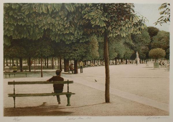 SIGNED LIMITED LITHOGRAPH, HAROLD ALTMAN,1924-2003: Framed limited edition lithograph, "Seated Man, 1981", signed lower right Altman (Harold Altman, American, 1924-2003), numbered lower left 86/285, sight: 19"h, 27.5"w, overall: 27.5"h, 36"w, 11lbs