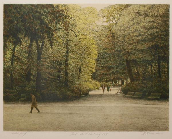 ARTIST PROOF LITHOGRAPH, HAROLD ALTMAN, 1924-2003: Framed limited edition lithograph, "Jardin du Luxembourg, 1984", signed lower right Altman (Harold Altman, American, 1924-2003), signed Atist Proof at lower left, sight: 20.25"h, 25.5"w, overall: 20.2