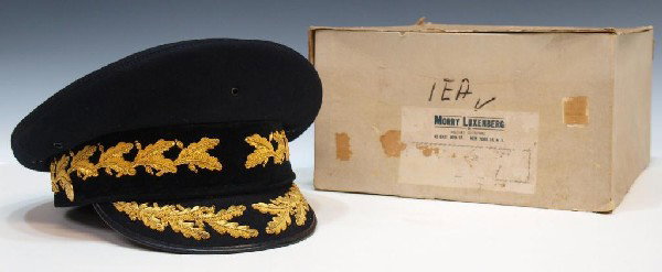 (4) GENERALS UNIFORM HAT, WEST POINT CAMPAIGN HAT: (lot of 4) U.S. Military hats: (1) Campaign hat by Stetson stamped on the band "The Cadet Store, West Point, New York", with added general's star and gold/black strap with acorns; (1) general's gold b