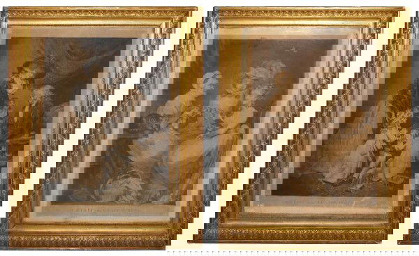 J.R. SMITH LONDON ENGRAVINGS, PUBLISHED 1780'S: (pair) Engravings: 'A Visit to the Grandmother', after the painting by J. Northcote (James Northcote, 1746-1831), engraved by 'J.R. Smith (John Raphael Smith, British, 1751 - 1812) Mezzotinto Engraver