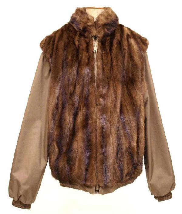 CUSTOM MADE MINK VEST / REMOVABLE JACKET: Mink vest, custom made from a vintage fur in Alaska, lined with a removable jacket, size M, minor staining to removable sleeves, missing a button at sleeve, 17" shoulder to shoulder, 25" shoulder to h