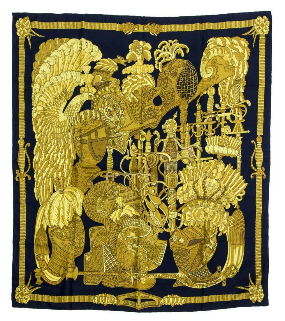 HERMES SILK TWILL SCARF, 'ARMENTS EN PENACHE' (1 of 2)