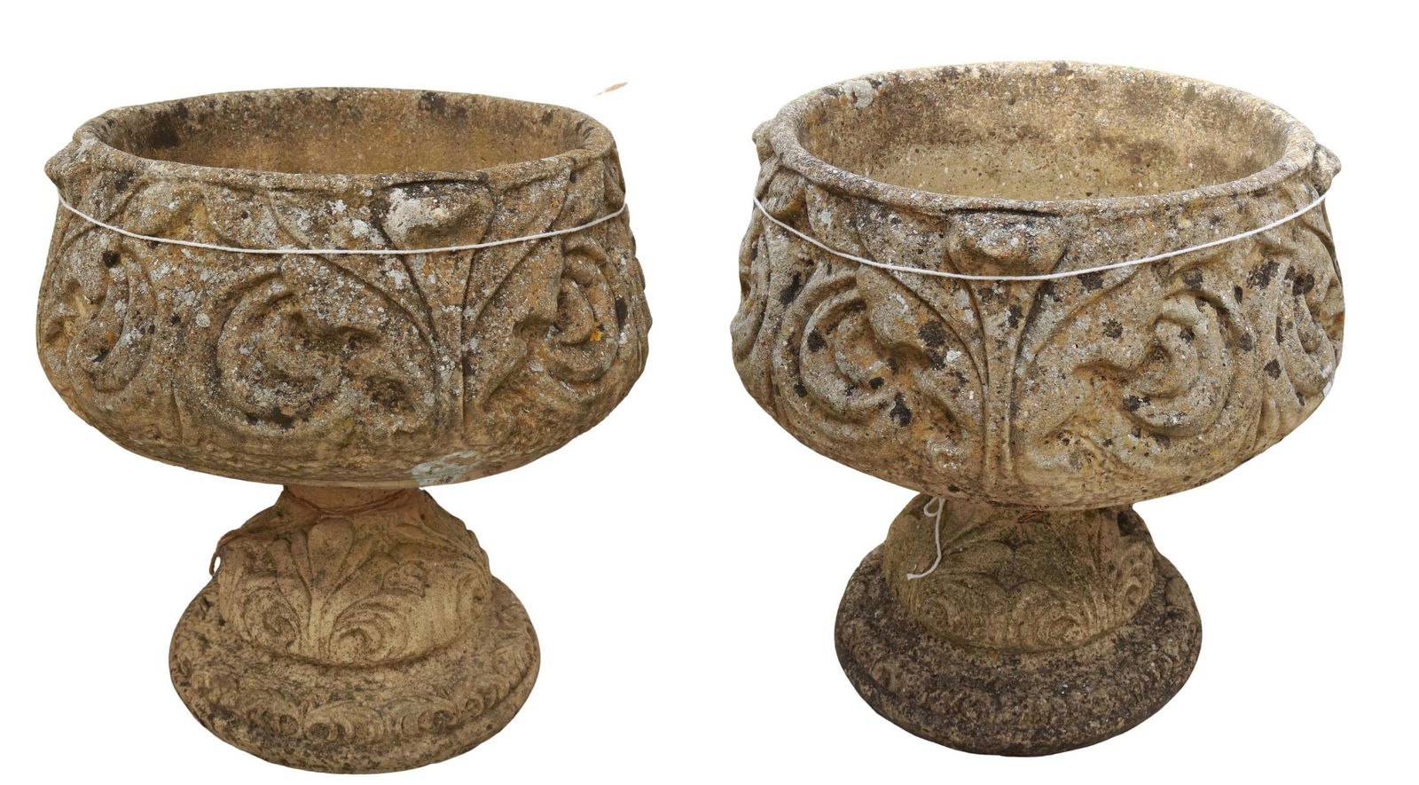 (2) CAST STONE GARDEN URNS FITTED ON BASE (1 of 3)