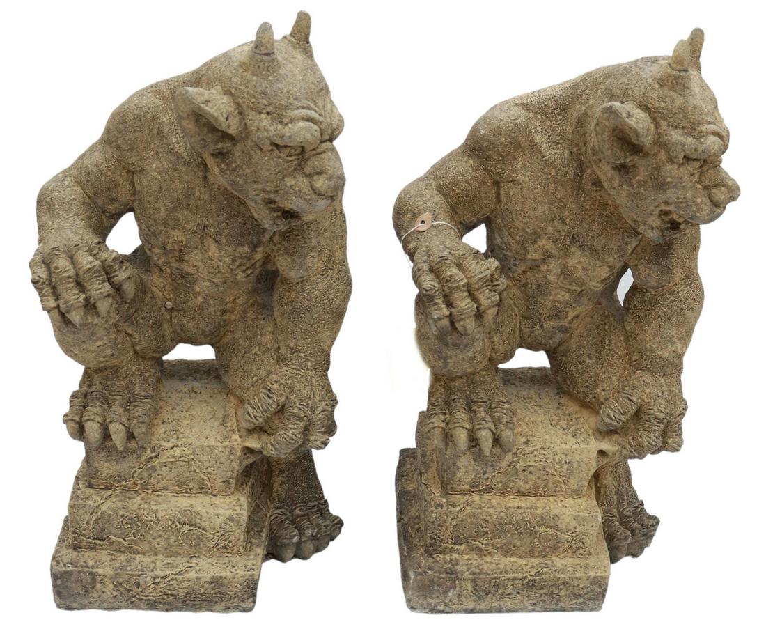 (2) CAST STONE GARDEN STATUARY, GORDY GARGOYLES (1 of 2)