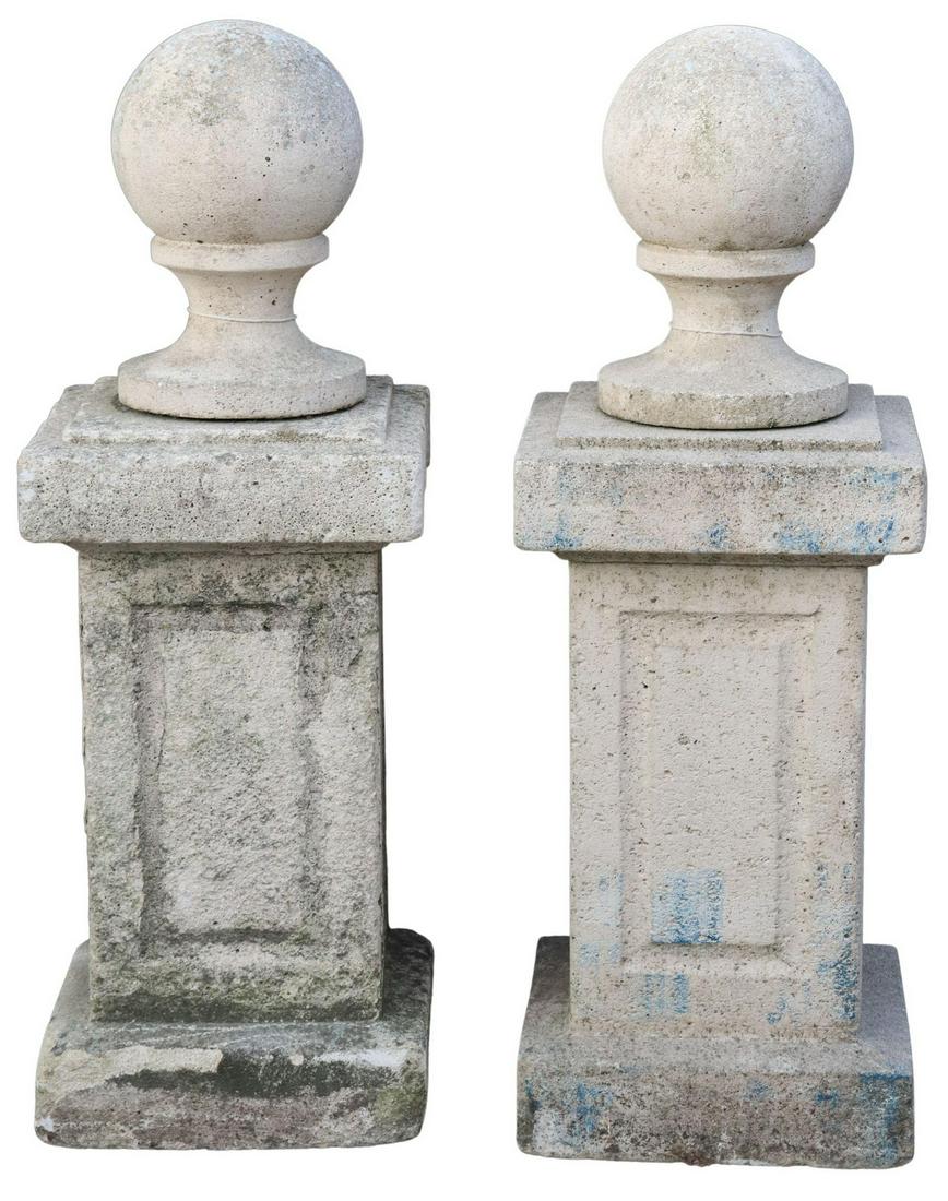 (2) LARGE CAST STONE BALL PIER ON PEDESTAL, 34"H (1 of 2)