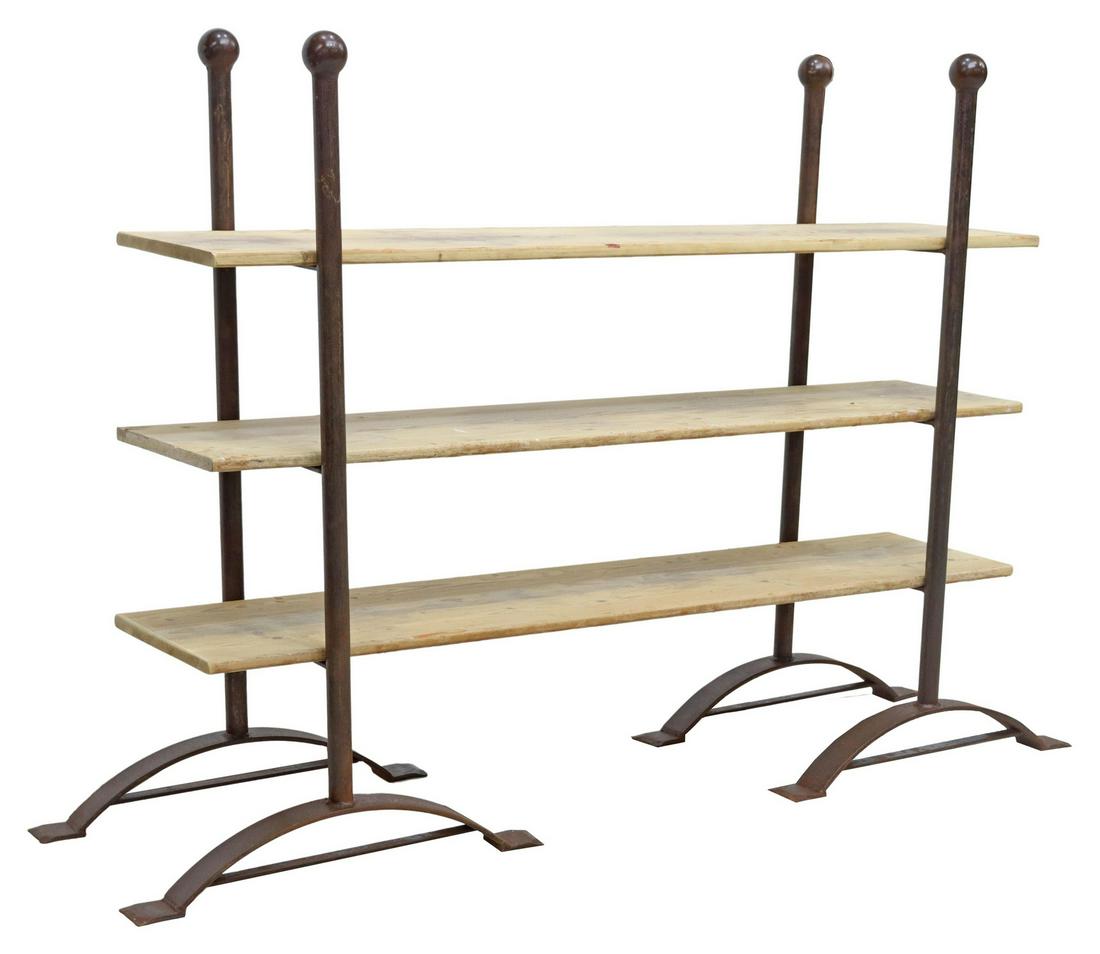 LOW RUSTIC IRON FRAME & PINE SHELVES BAKER'S RACK (1 of 4)
