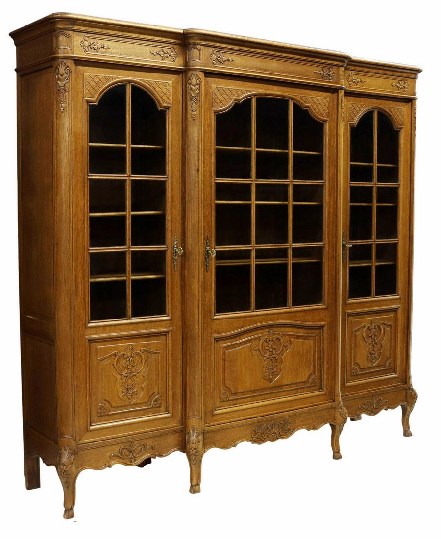 LOUIS XV STYLE OAK BREAKFRONT DISPLAY CABINET (1 of 4)