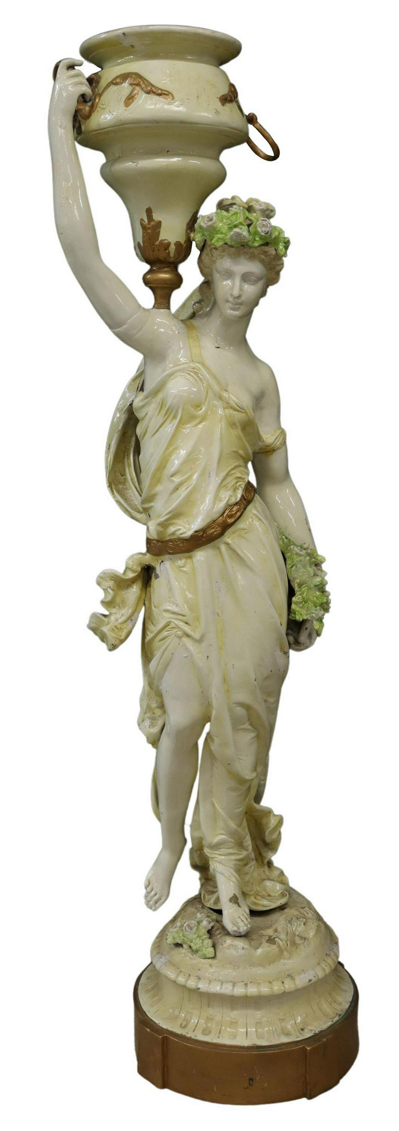 ART NOUVEAU STYLE ENAMELED METAL FIGURAL PLANTER (1 of 4)