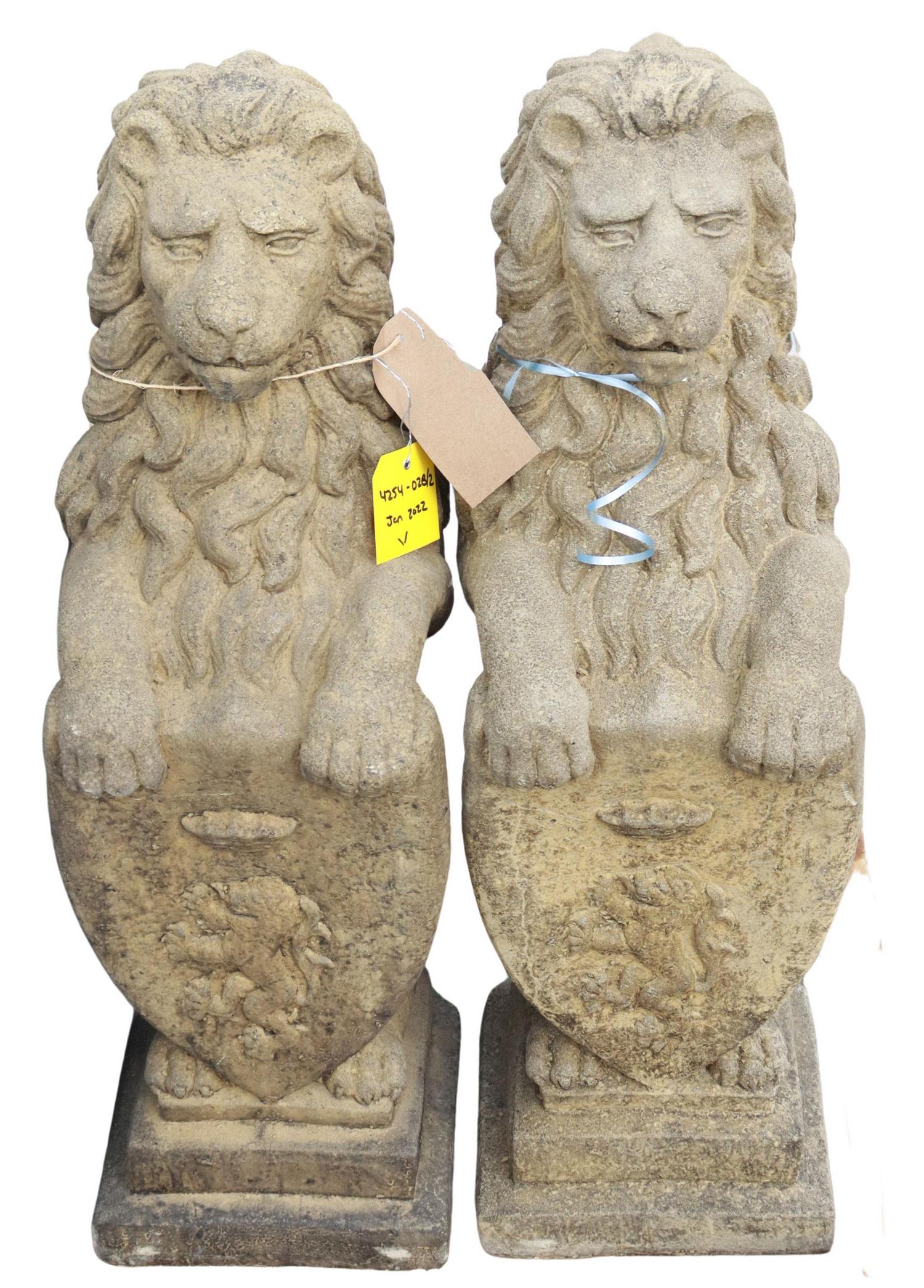 (2) CAST STONE GARDEN STATUARY, WECOTT LIONS (1 of 2)