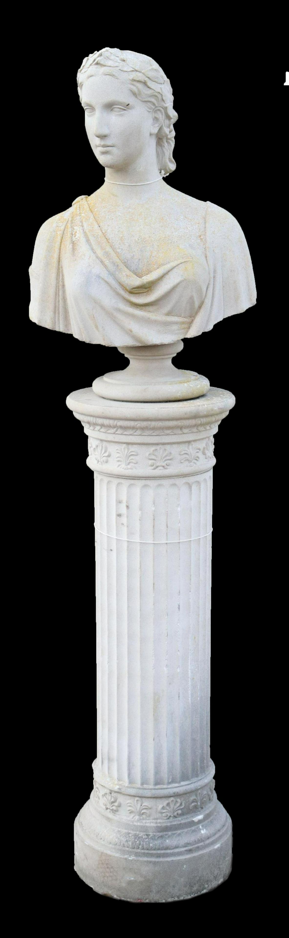 (LOT) CAST STONE BUST OF HELENA & PEDESTAL, 70.5"H (1 of 2)