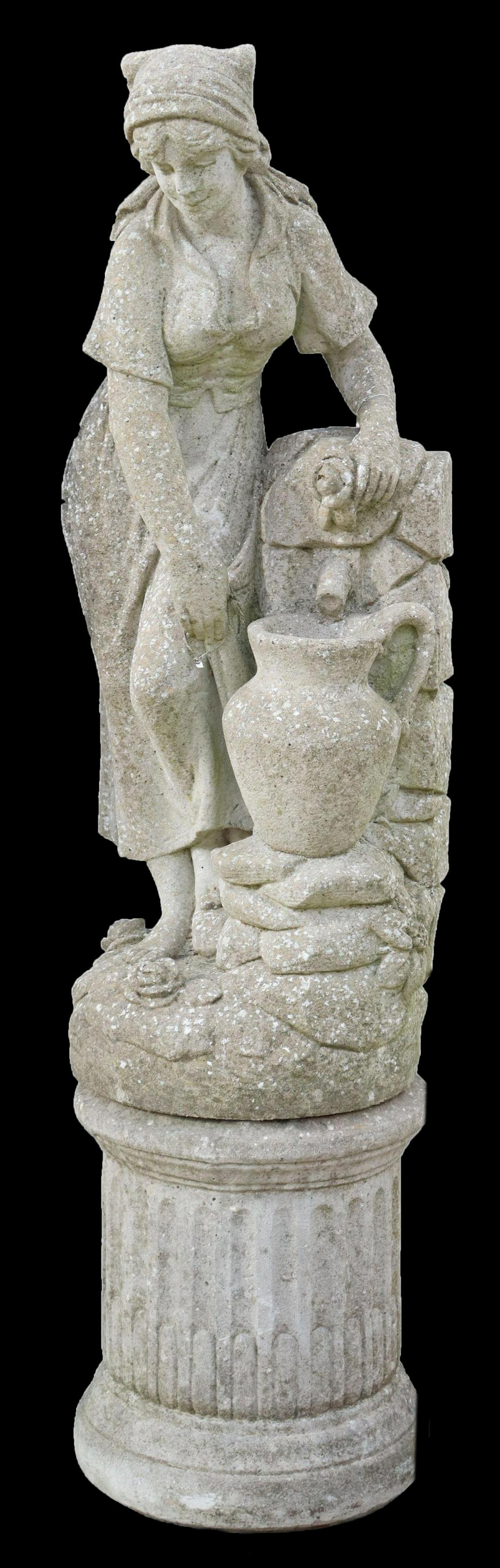 LARGE CAST STONE WATER MAIDEN, PEDESTAL BASE,55"H (1 of 2)