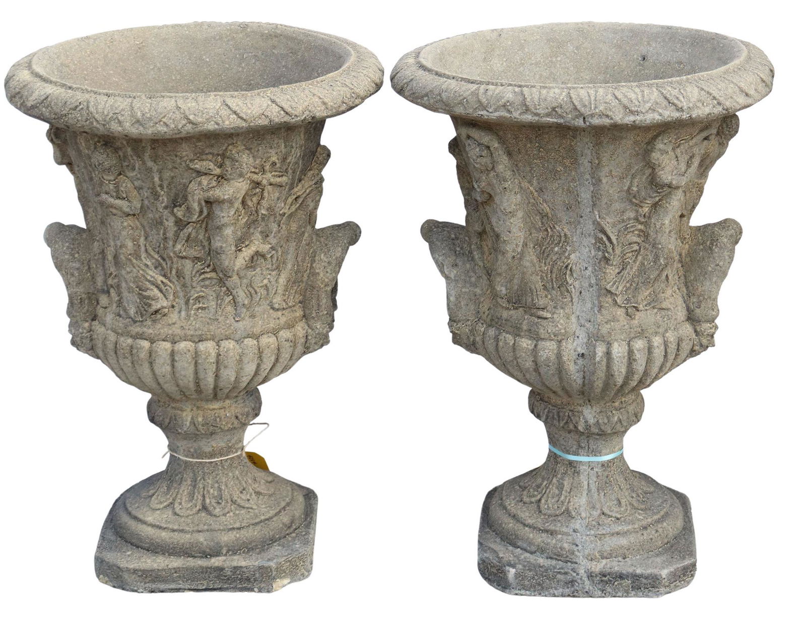 (2) CAST STONE CAMPANA-FORM GARDEN URNS, 22"H (1 of 3)
