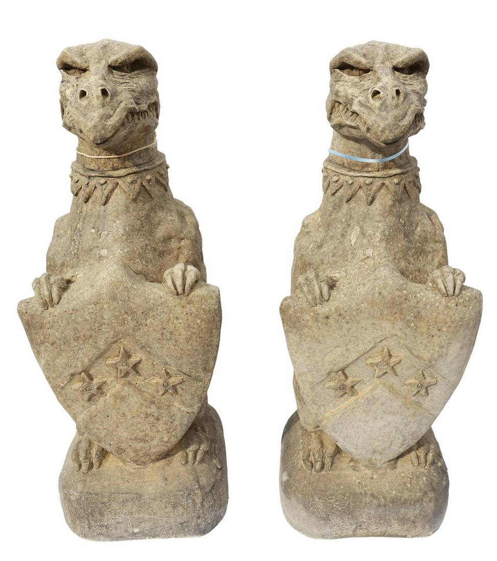 (2) CAST STONE GARDEN FIGURES, NASHER GRIFFINS (1 of 3)