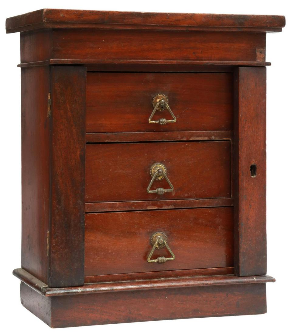 ENGLISH MINIATURE SIDE-LOCK MAHOGANY CHEST 19TH C. (1 of 5)