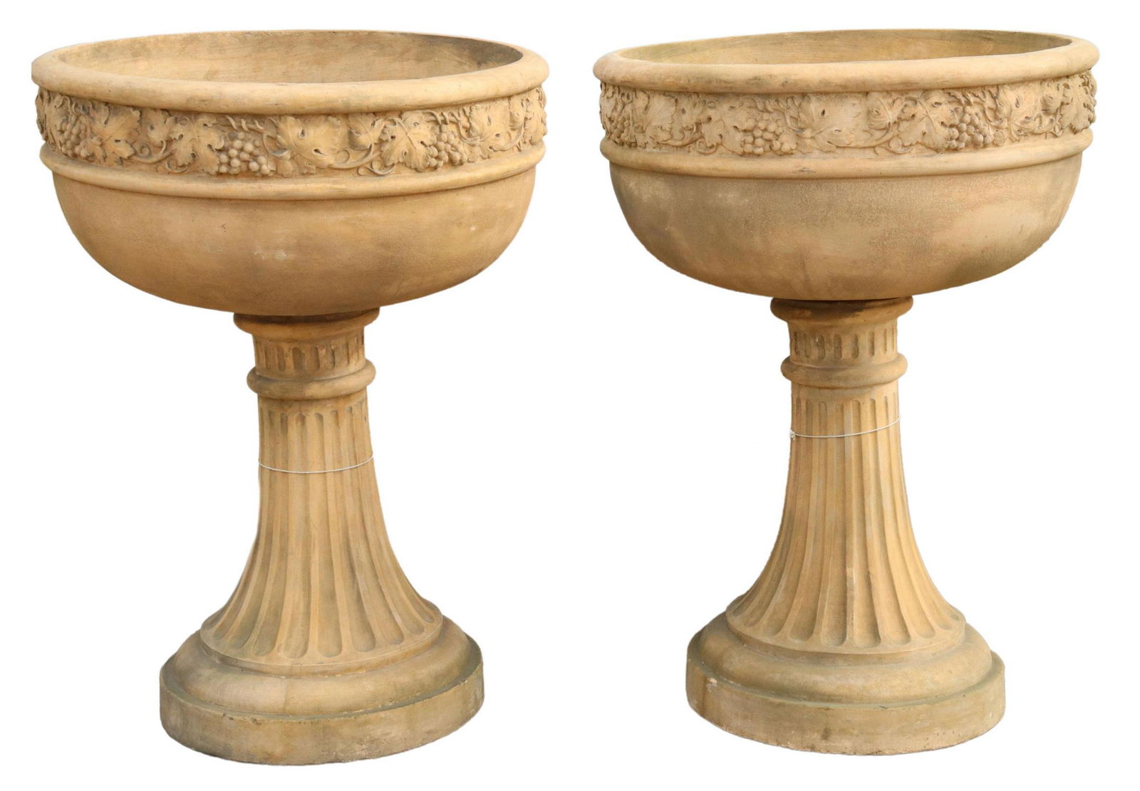 2) LARGE CAST STONE CHALICE-FORM GARDEN URNS, 38"H (1 of 3)