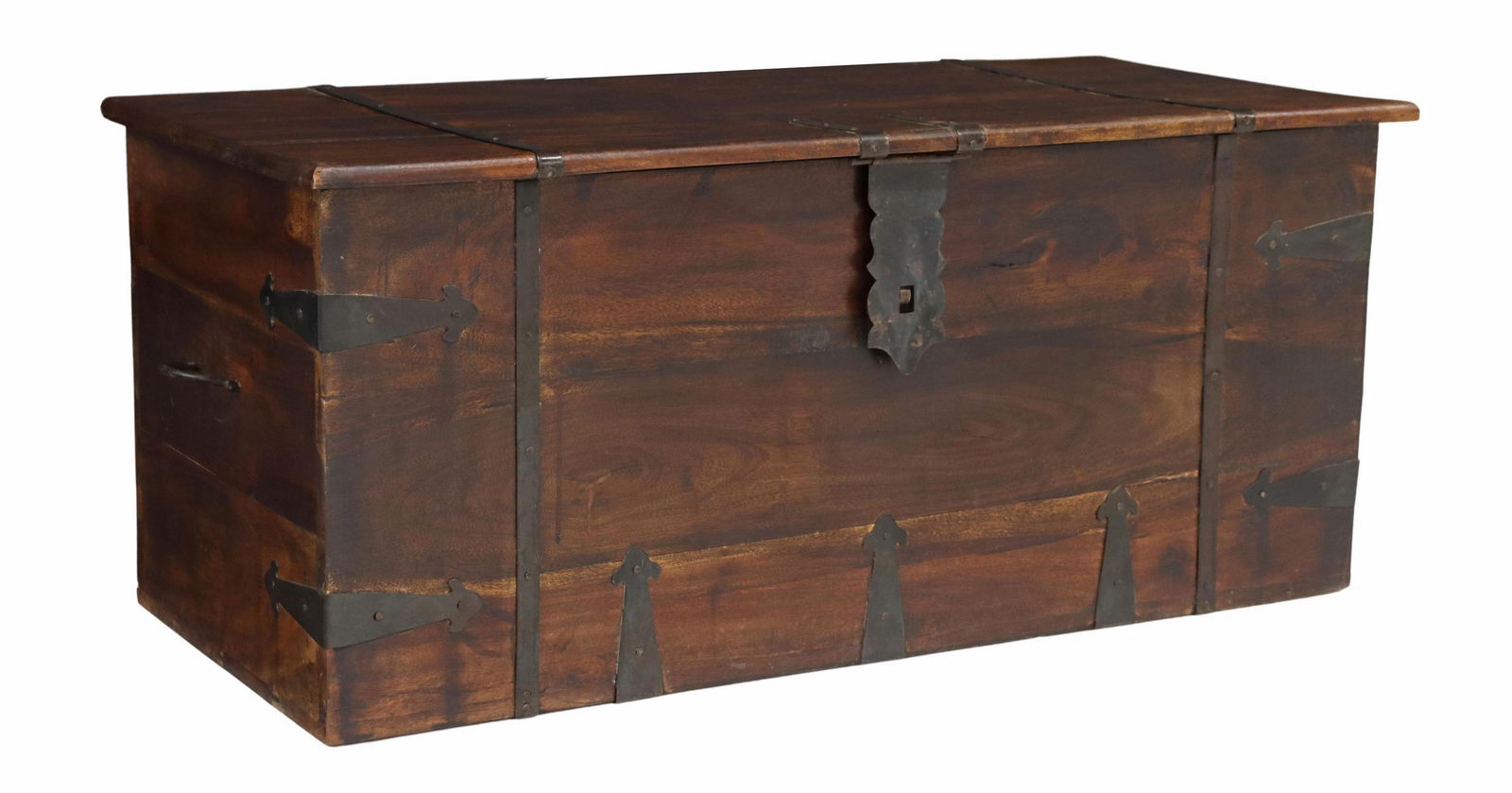 IRON-BOUND MAHOGANY STORAGE TRUNK (1 of 5)