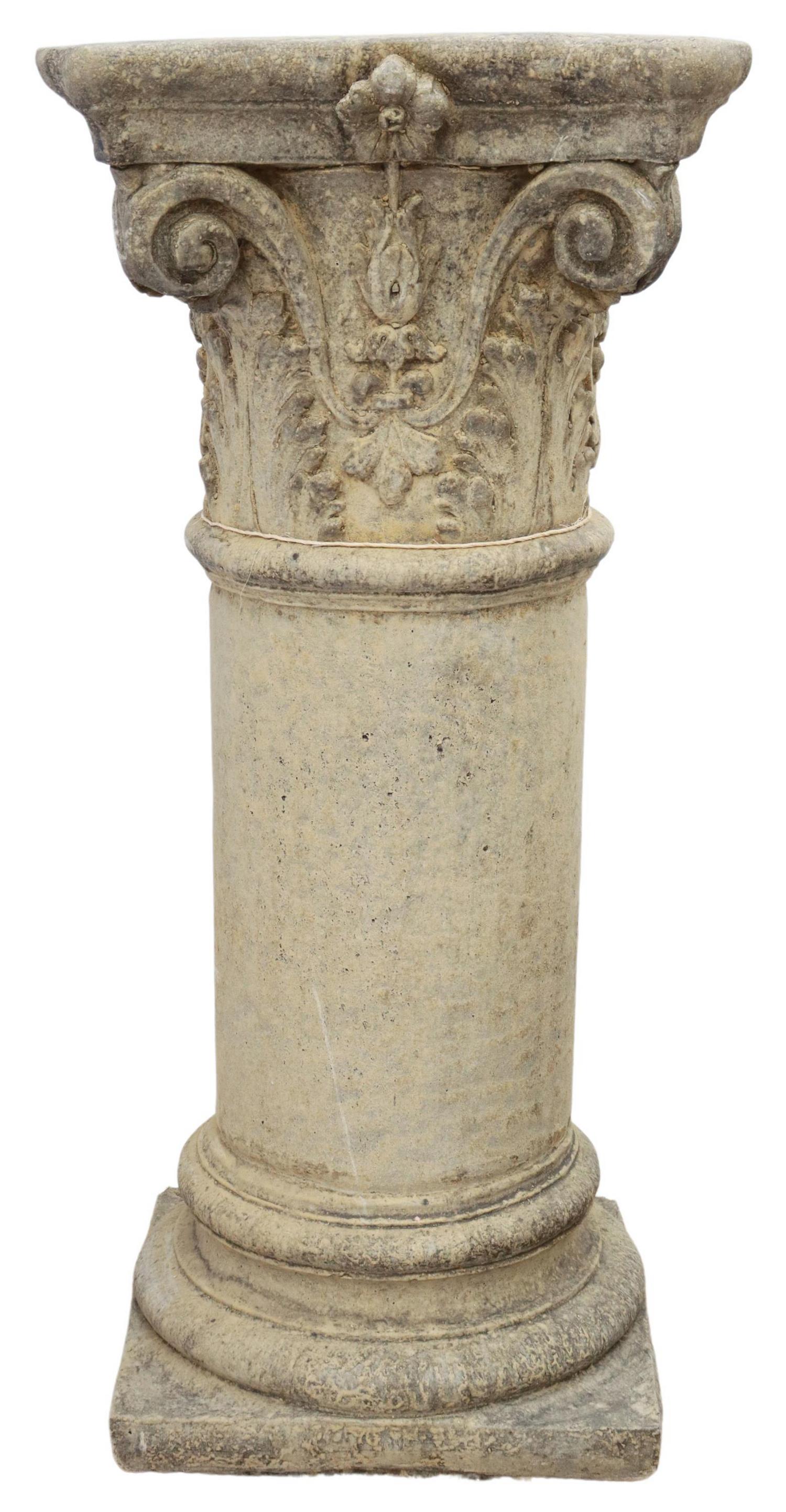CAST STONE FLORAL & FOLIATE GARDEN PEDESTAL, 31"H (1 of 3)