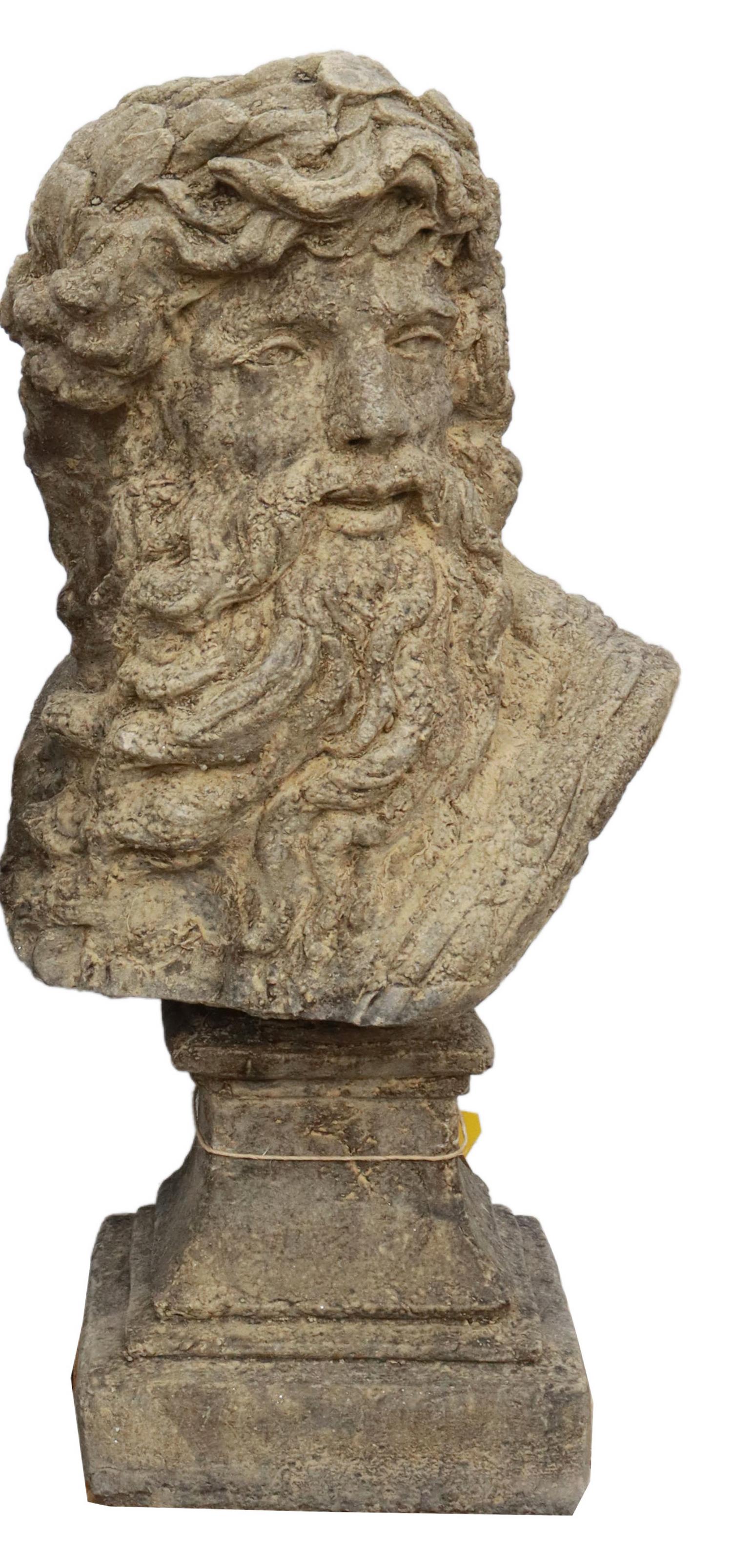 LARGE CAST STONE BUST OF ZEUS, 27"H (1 of 2)