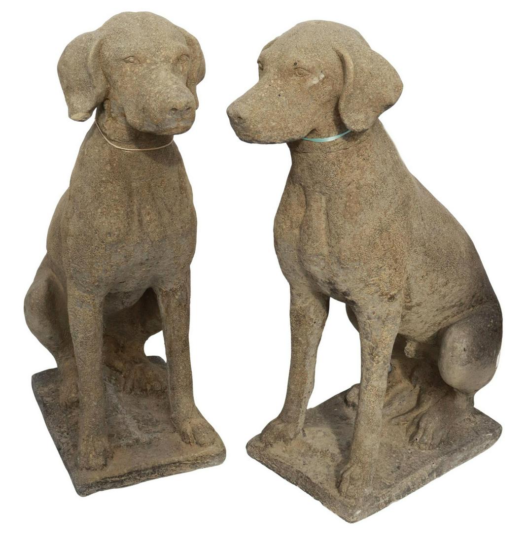 (2) LIFE-SIZE CAST STONE SEATED HUNTING DOGS, 28"H (1 of 3)