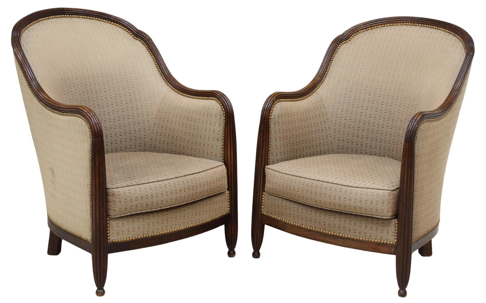 (2) FRENCH ART DECO UPHOLSTERED CLUB CHAIRS (1 of 4)