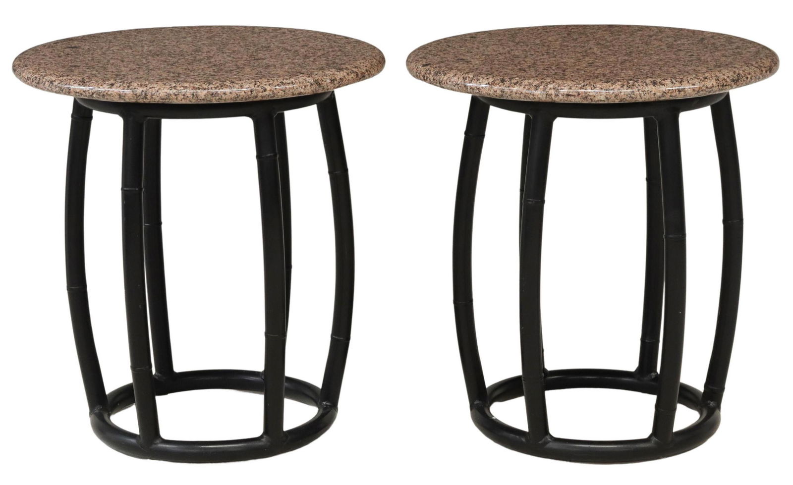 (2) GRANITE-TOP METAL FAUX BAMBOO SIDE TABLES (1 of 3)
