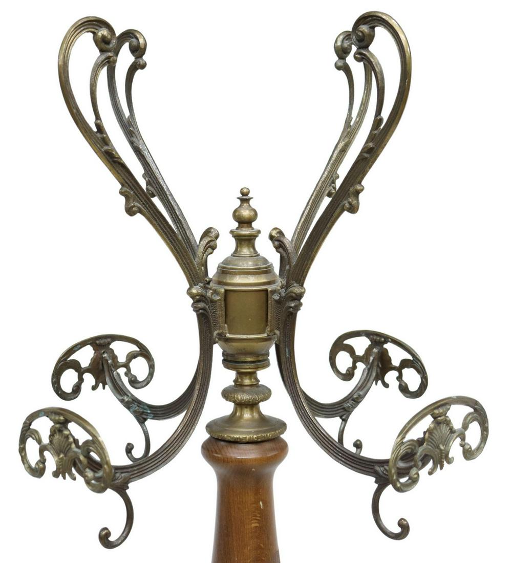 TURNED WOOD & BRASS DOLPHIN STANDING HALL TREE (1 of 5)