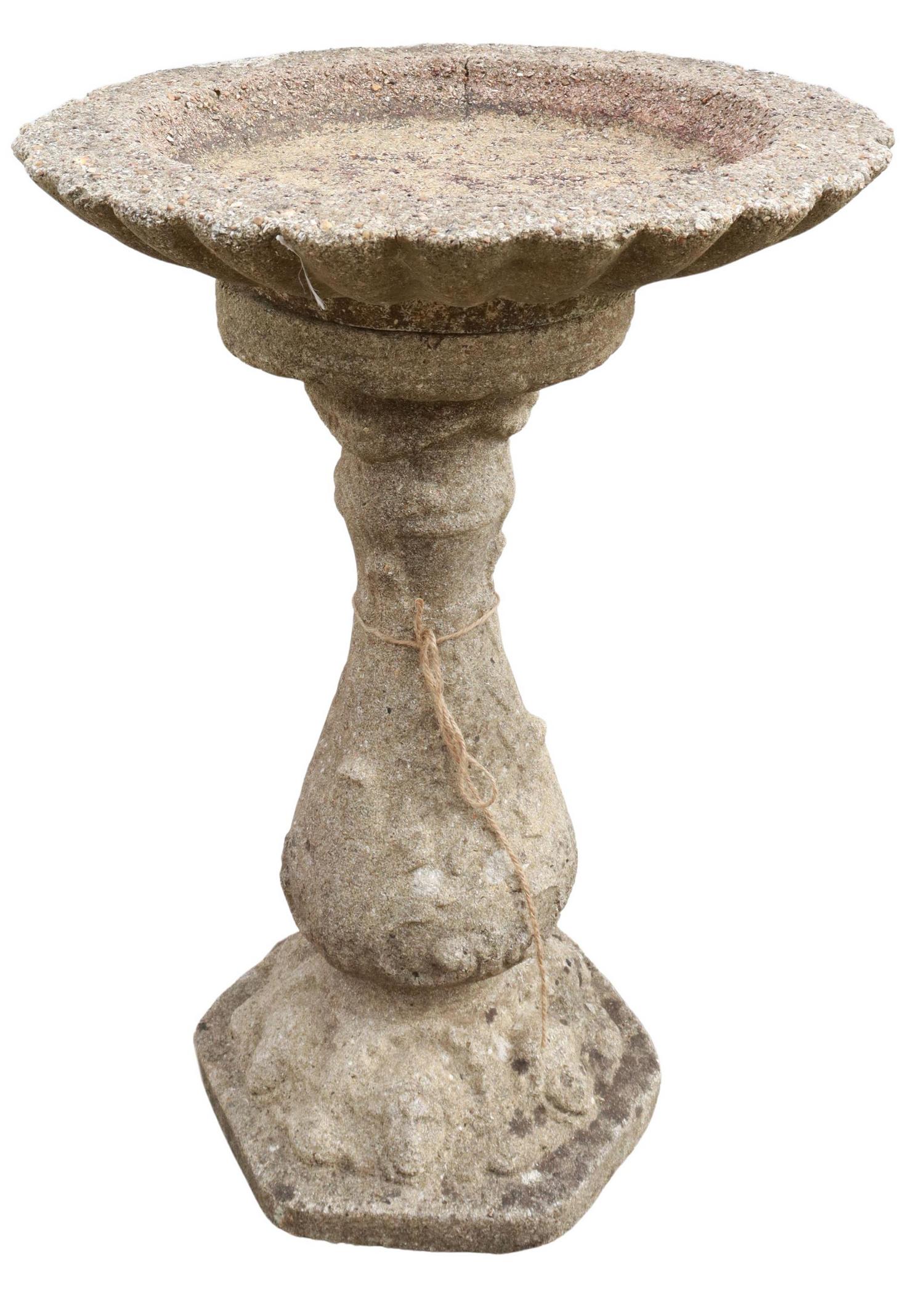 CAST STONE BIRD BATH WITH SCALLOPED BASIN (1 of 3)