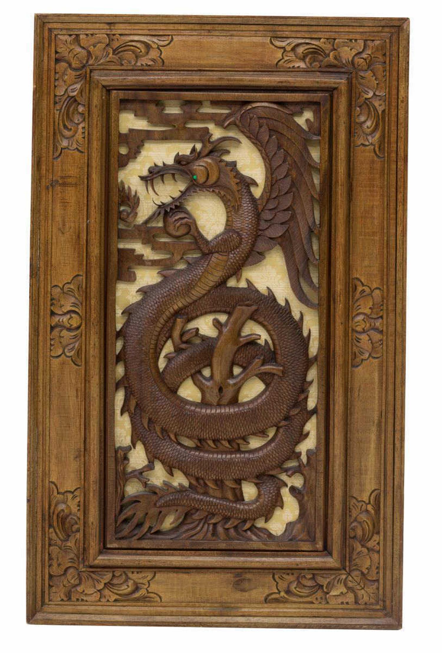 ASIAN ARCHITECTURAL CARVED DRAGON WALL PANEL (1 of 2)