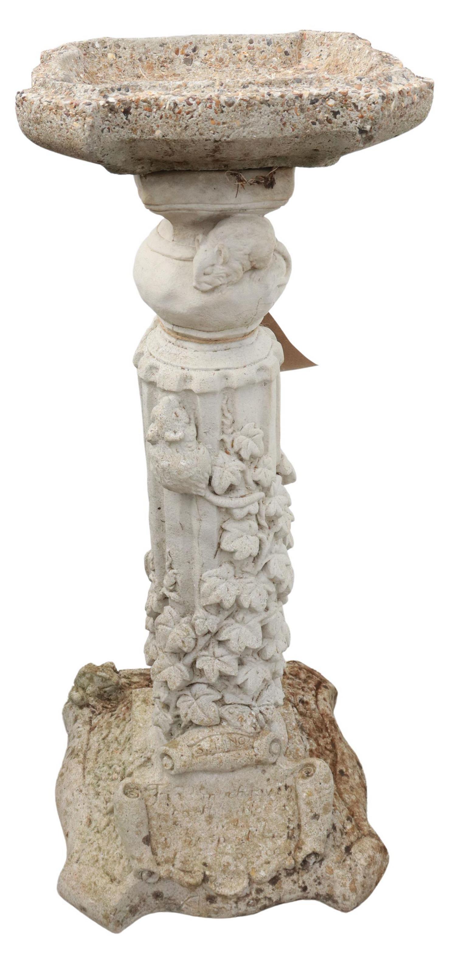 CAST STONE IVY BIRDBATH ON NATURALISTIC BASE (1 of 3)