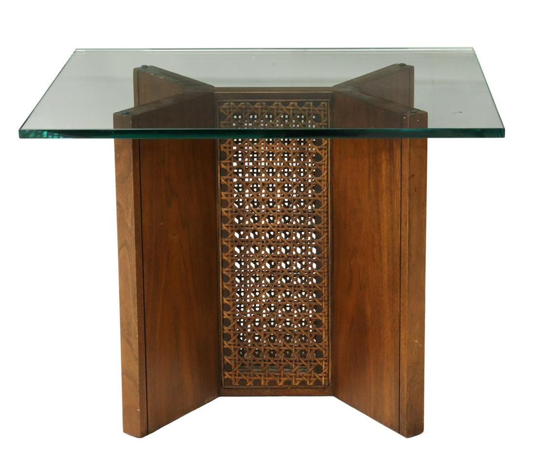 MODERN GLASS-TOP PEDESTAL SIDE TABLE (1 of 3)