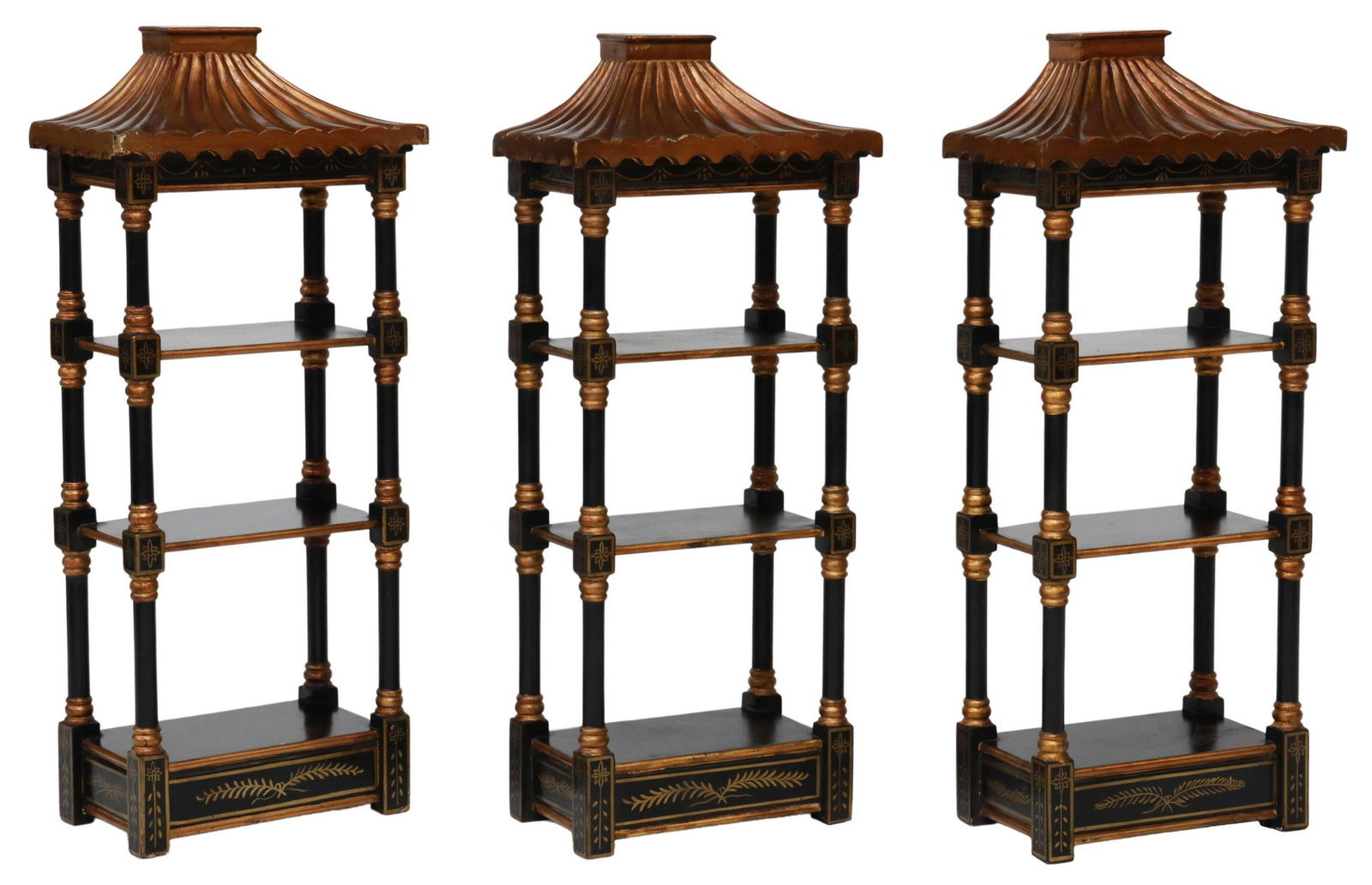 (3) CHINOISERIE BLACK & GILT WALL-HANGING ETAGERES (1 of 3)