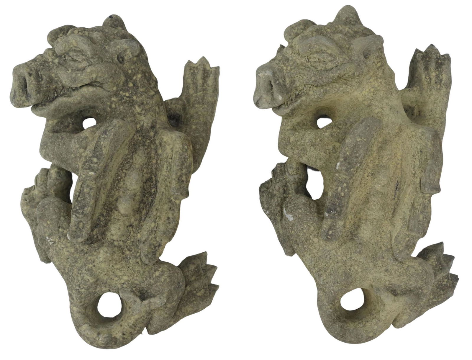 (2) CAST STONE GARDEN STATUARY CREEPING DRAGONS (1 of 1)