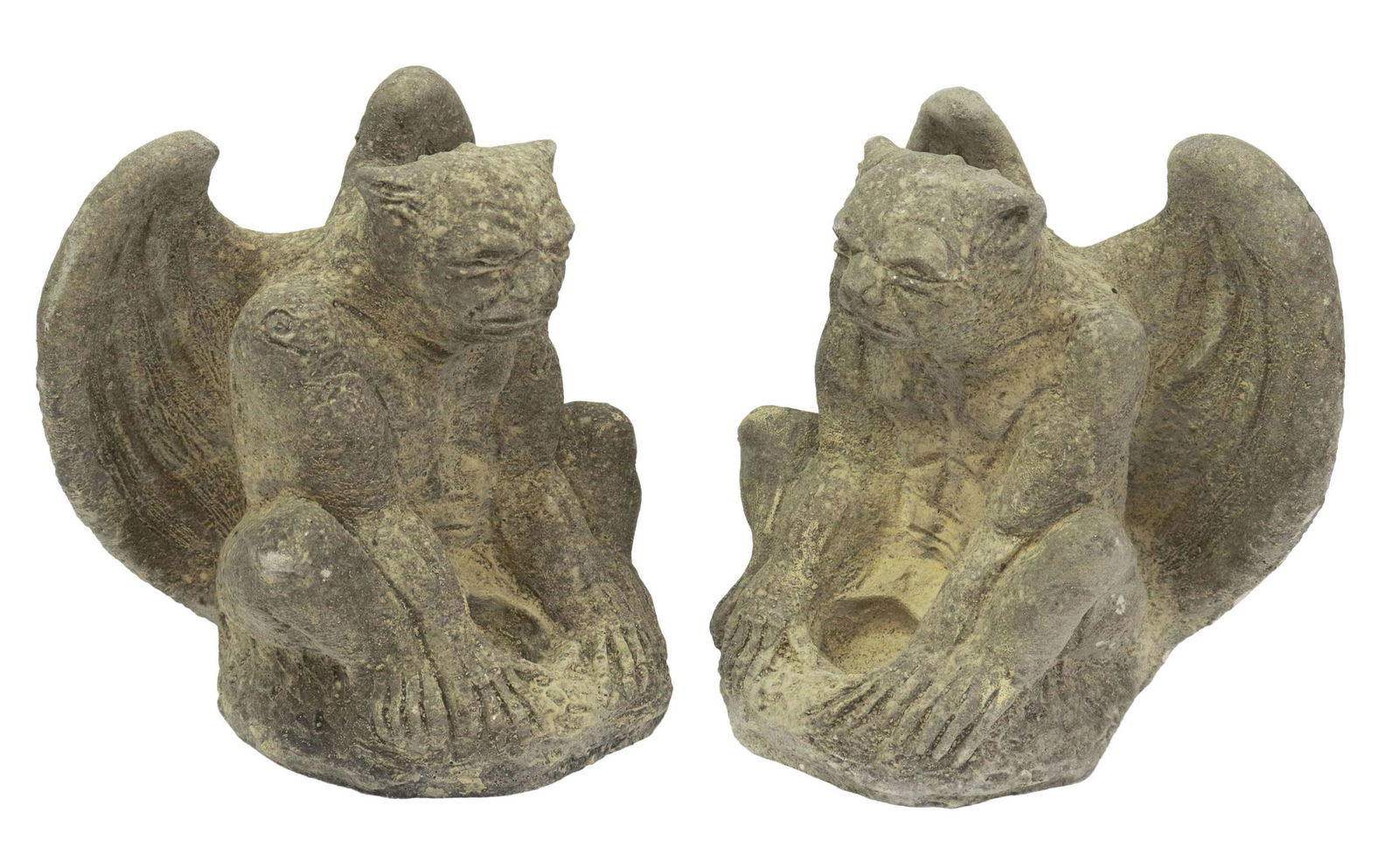 (2) CAST STONE GARDEN STATUARY WINGED GARGOYLES (1 of 3)