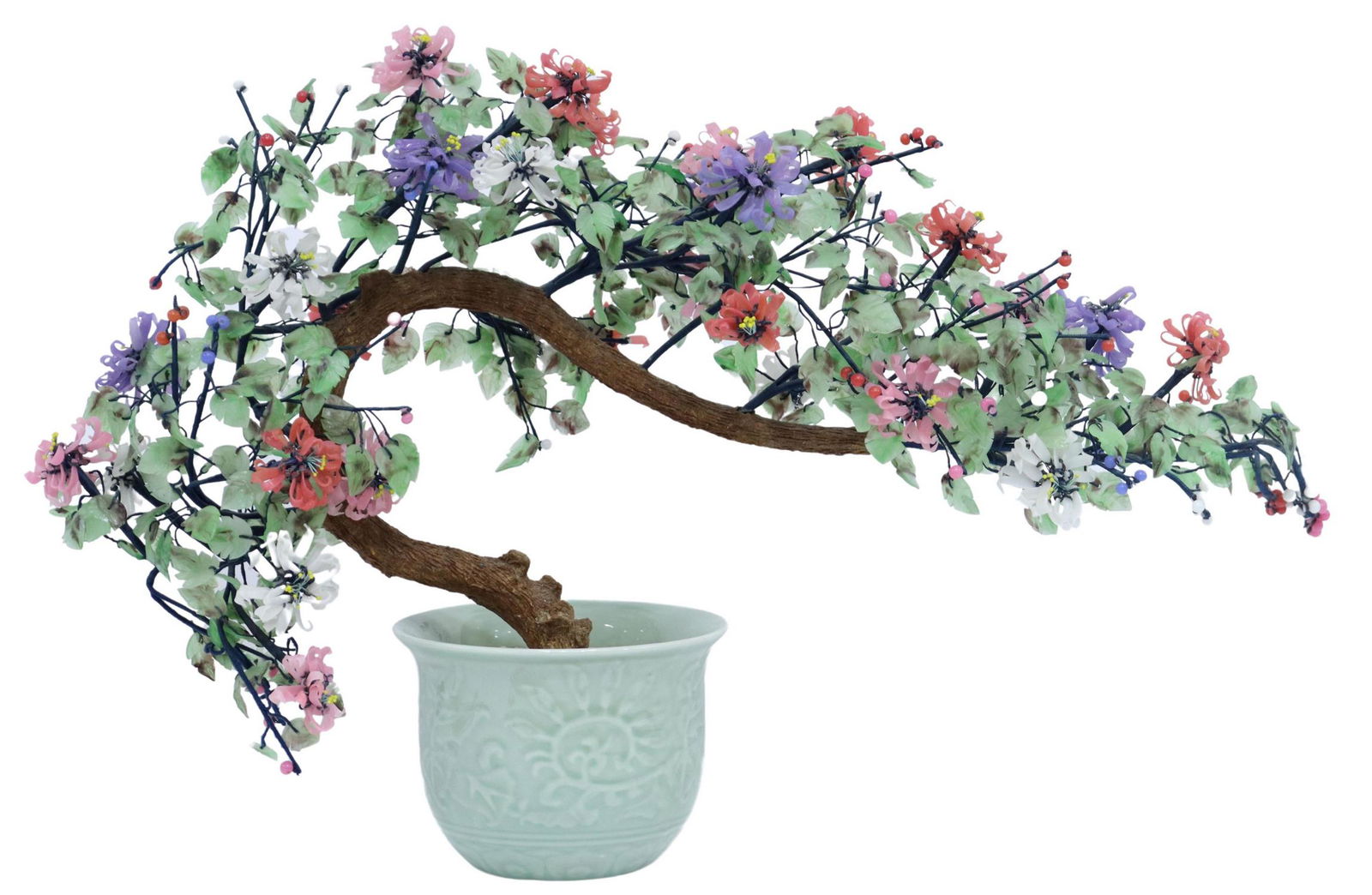HARDSTONE BONSAI TREE IN CELADON PLANTER (1 of 4)