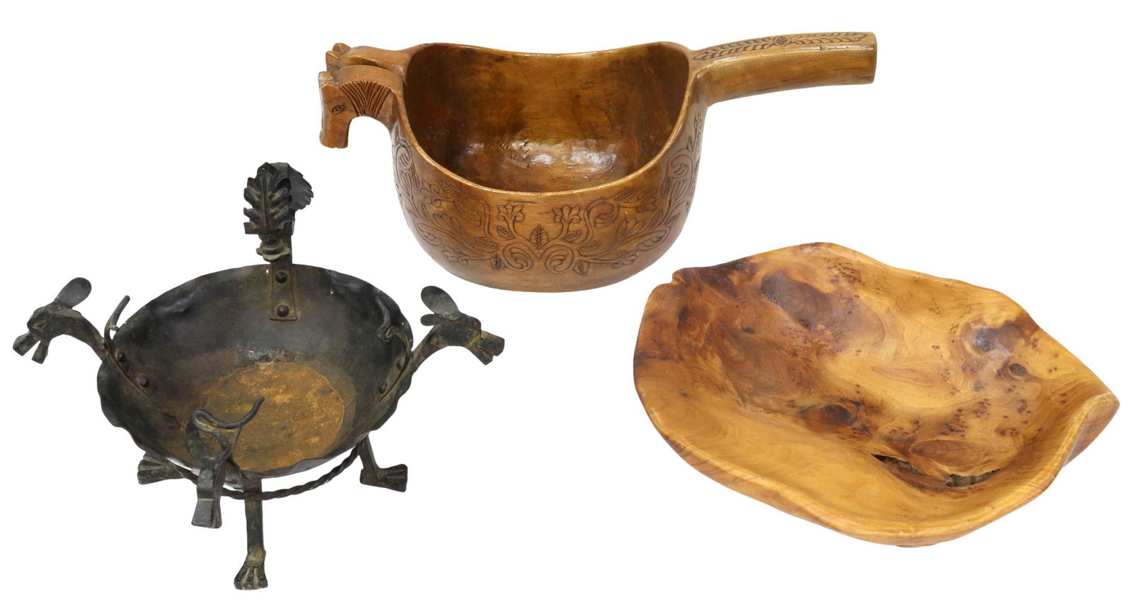 (3) CARVED WOOD & WROUGHT IRON TABLE ITEMS (1 of 3)