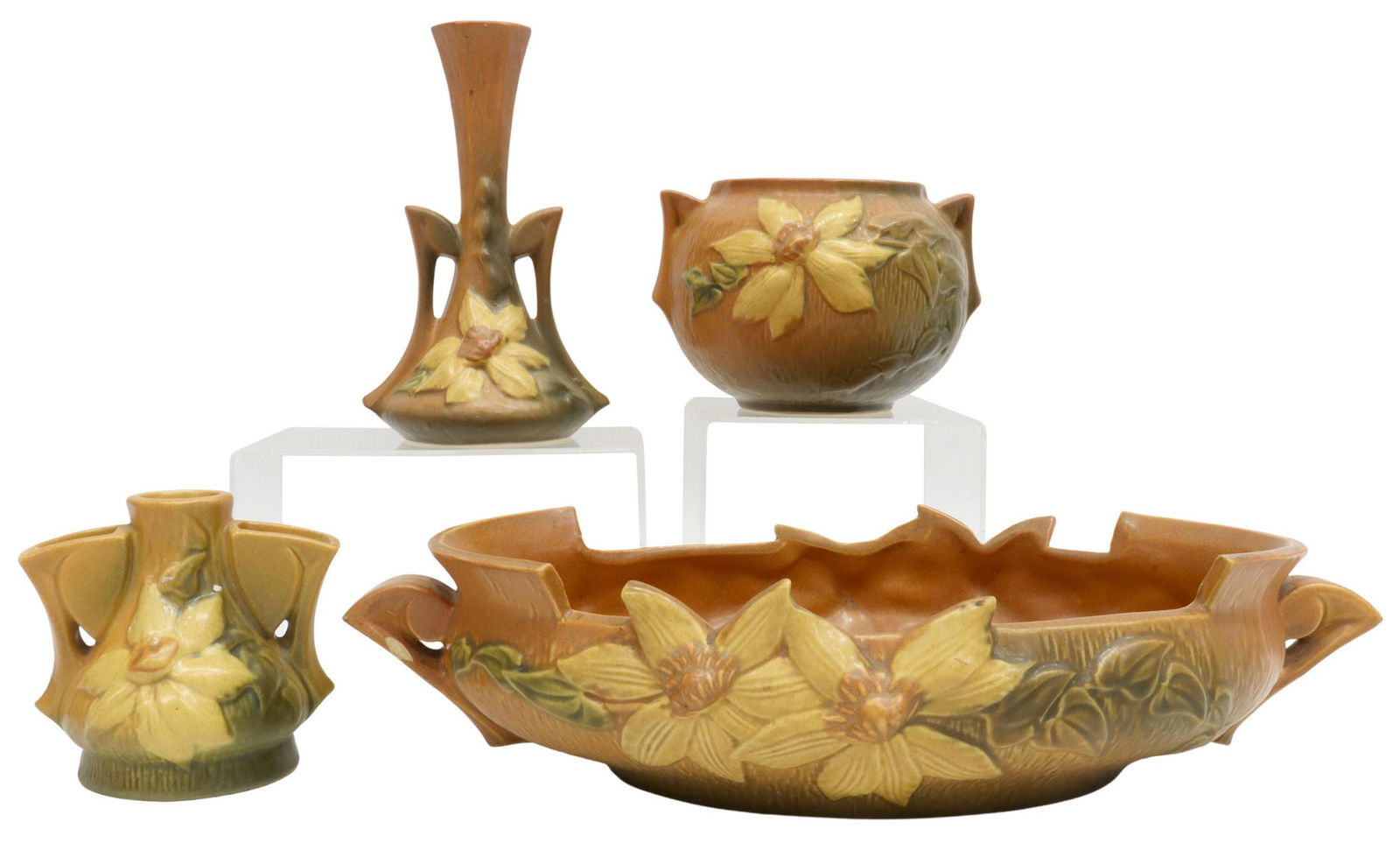 (4) ROSEVILLE 'CLEMATIS' ART POTTERY VASES & BOWL (1 of 7)