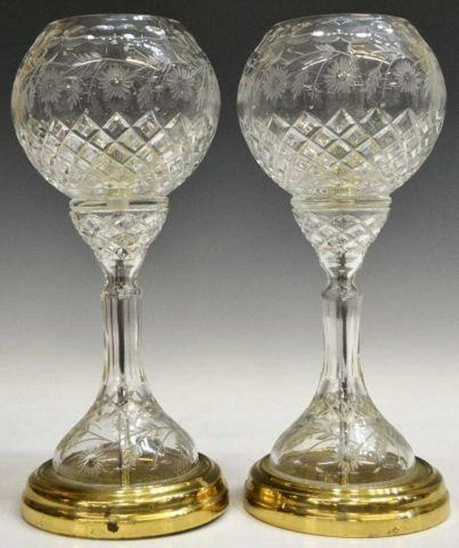 (2) LARGE POLISH CUT CRYSTAL BANQUET LAMPS (1 of 6)